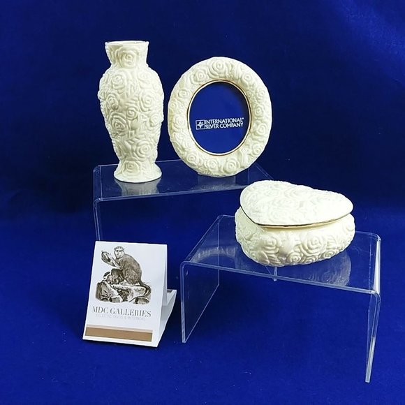 Vanity Desk Set International Silver Company Embossed Rose Gold Trim 3 Piece Set - Picture 12 of 12